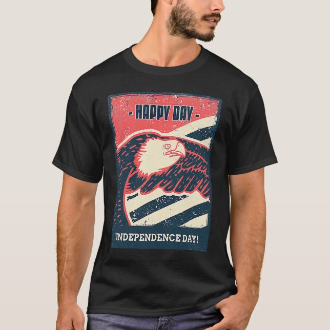 Happy July 4th Independence Day Distressed Eagle U T-Shirt (Front)