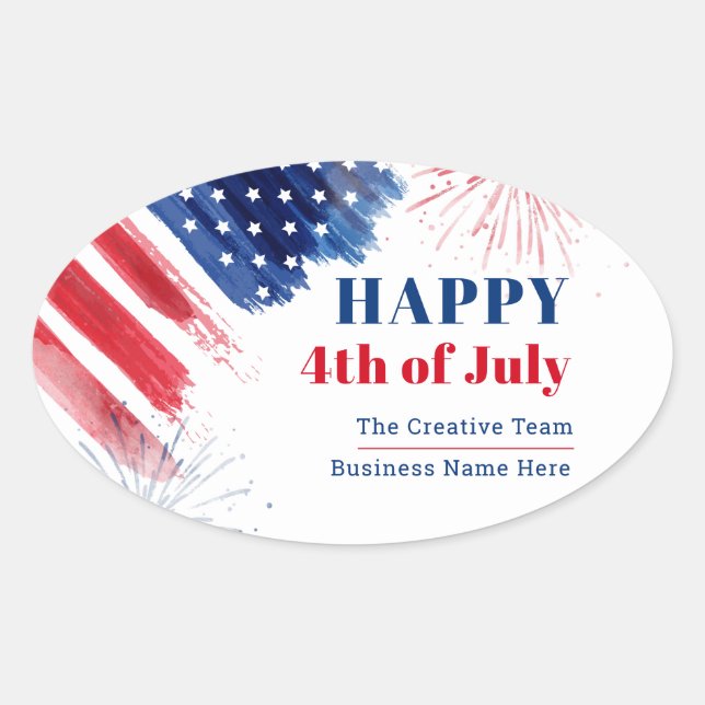 Happy July 4th Independence Day USA Business Oval Sticker (Front)