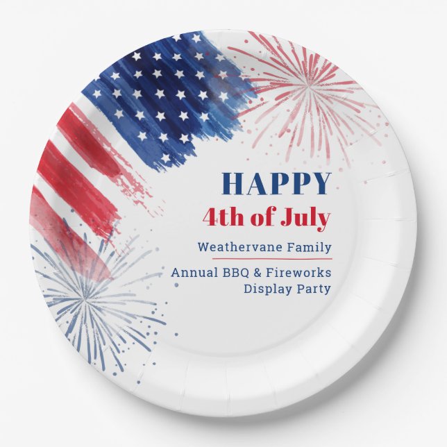 Happy July 4th Independence Day USA Family Reunion Paper Plate (Front)