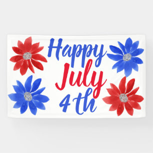 Happy July 4th Red White Blue Glitter Banner