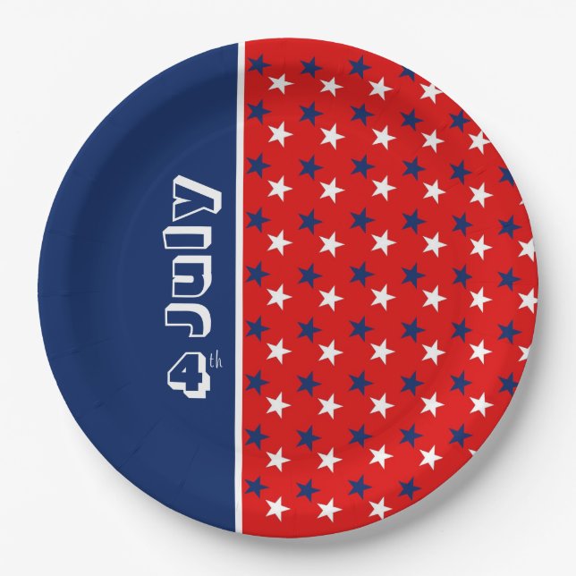 Happy July 4th |Red White Blue  Party Paper Plate (Front)