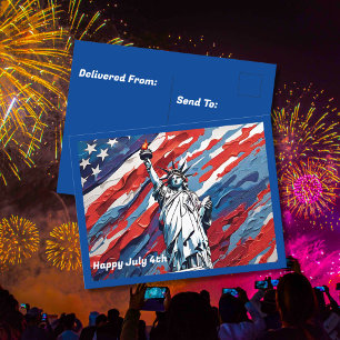 Happy july 4th statue of liberty postcard