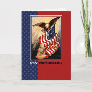 Happy July 4th. Vintage Eagle and USA Flag Card