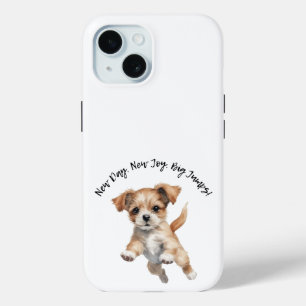 Happy Jumping Dog Art – New Day Positive Gift iPhone 15 Case