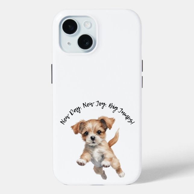 Happy Jumping Dog Art – New Day Positive Gift Case-Mate iPhone Case (Back)