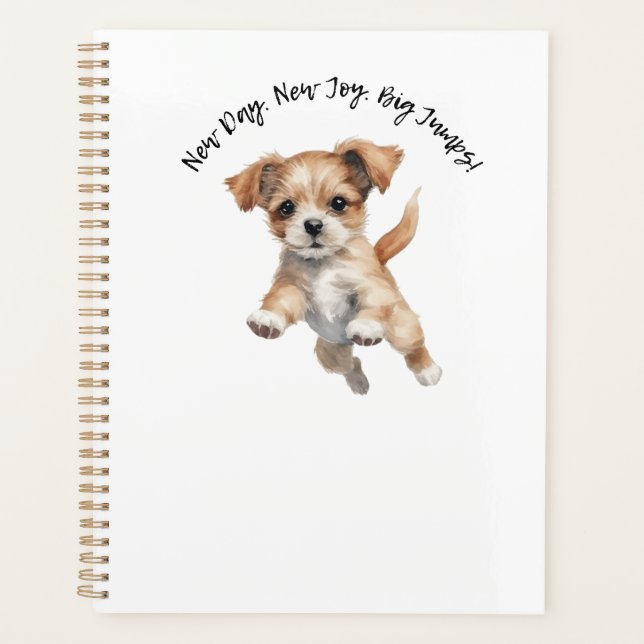 Happy Jumping Dog Art – New Day Positive Gift Planner (Front)
