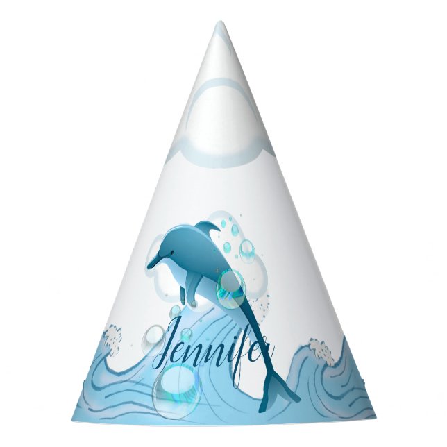 Happy Jumping Dolphin with Bubbles Party Hat (Front)