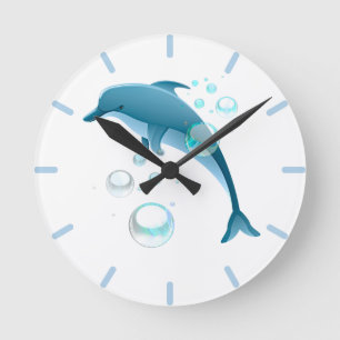Happy Jumping Dolphin with Bubbles Round Clock