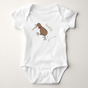 Happy jumping kiwi with bow tie cartoon design baby bodysuit