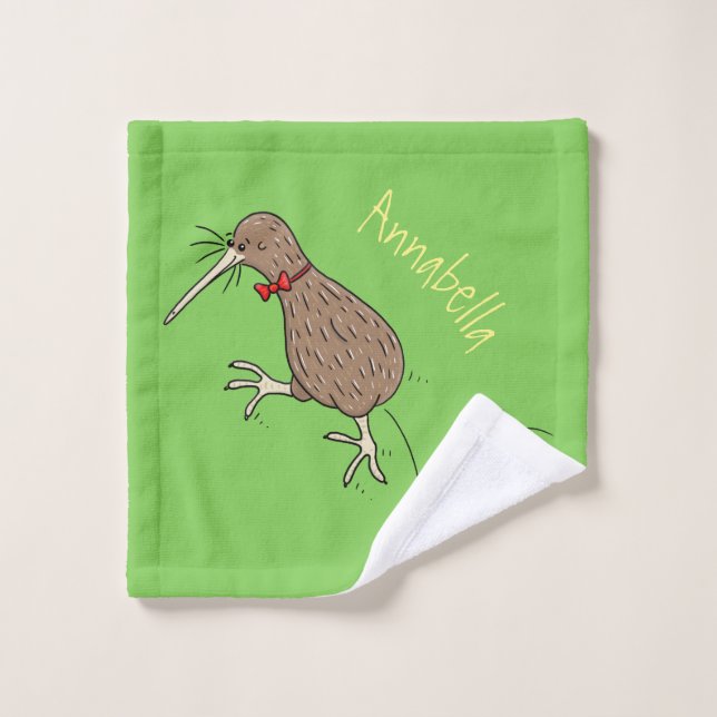 Happy jumping kiwi with bow tie cartoon design bath towel set (Wash Cloth)