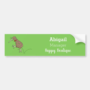 Happy jumping kiwi with bow tie cartoon design  bumper sticker