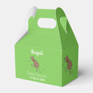 Happy jumping kiwi with bow tie cartoon design favour box
