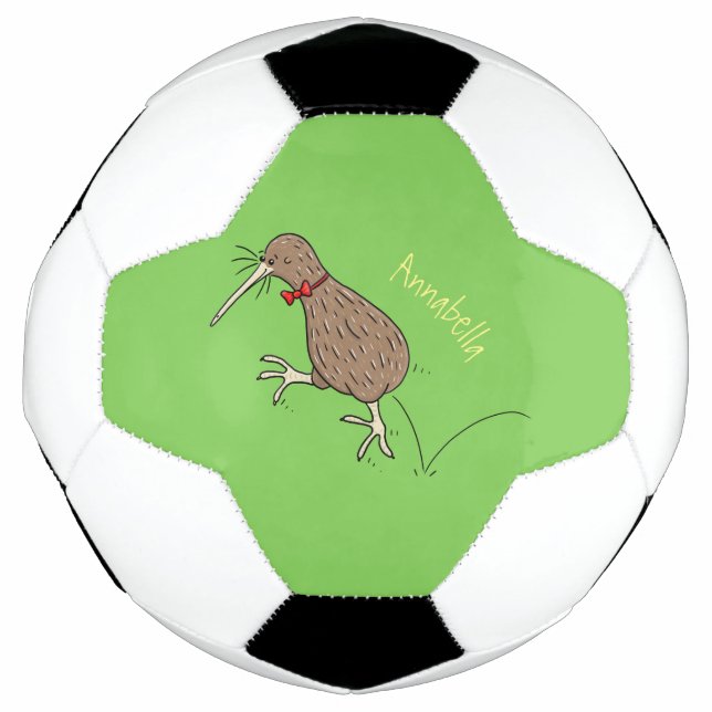 Happy jumping kiwi with bow tie cartoon design football (Front)