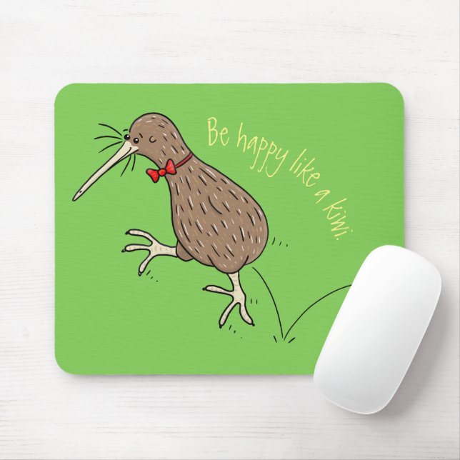 Happy jumping kiwi with bow tie cartoon design mouse mat (With Mouse)