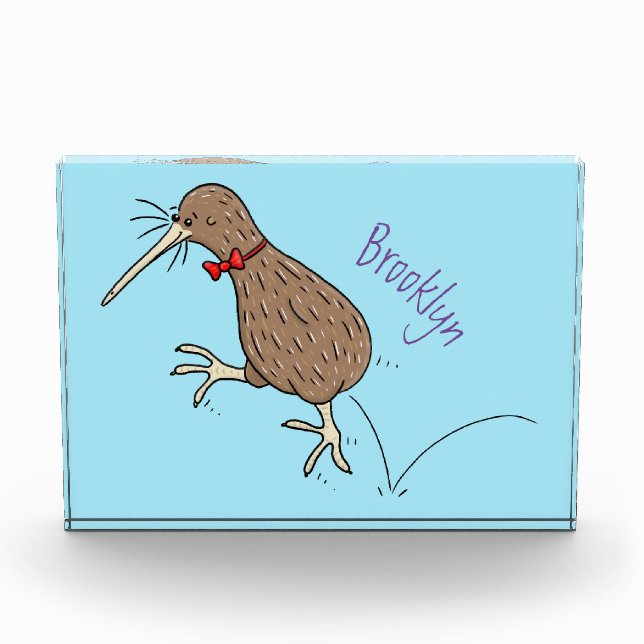Happy jumping kiwi with bow tie cartoon design photo block (Front)