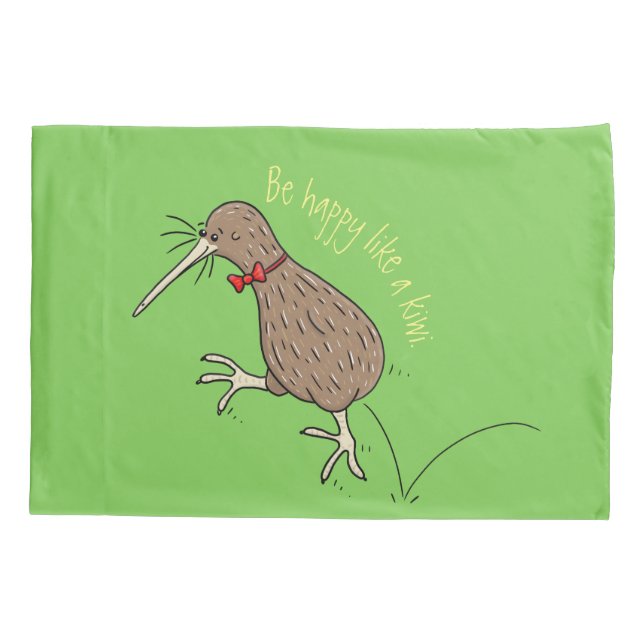 Happy jumping kiwi with bow tie cartoon design pillowcase (Back)
