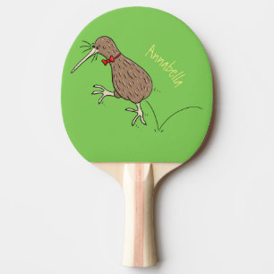 Happy jumping kiwi with bow tie cartoon design ping pong paddle