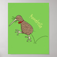 Happy jumping kiwi with bow tie cartoon design