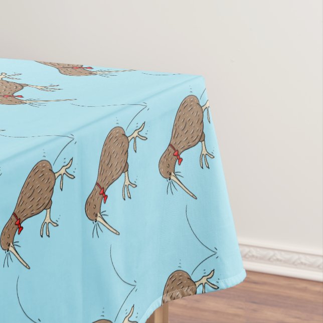 Happy jumping kiwi with bow tie cartoon design tablecloth (In Situ)