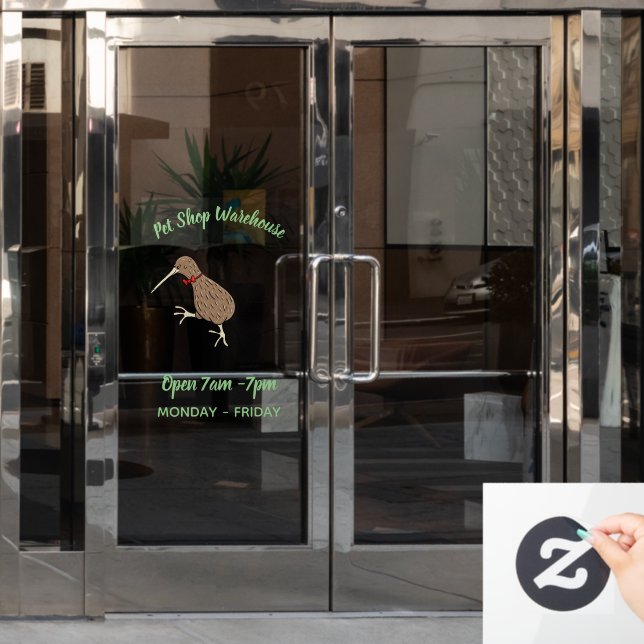 Happy jumping kiwi with bow tie cartoon design  window cling (Office Door)