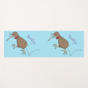 Happy jumping kiwi with bow tie cartoon design yoga mat