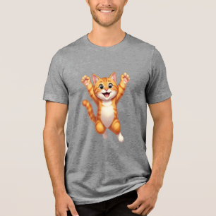 Happy Jumping Orange Cat T-Shirt Tri-Blend Shirt