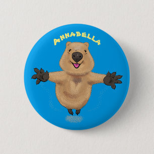 Happy jumping quokka cartoon design 6 cm round badge
