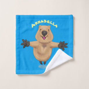 Happy jumping quokka cartoon design bath towel set