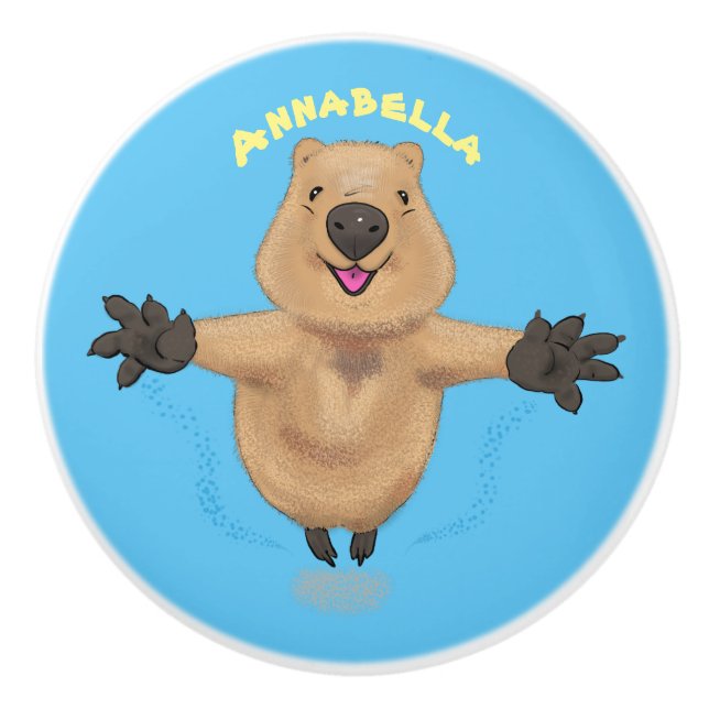 Happy jumping quokka cartoon design ceramic knob (Front)