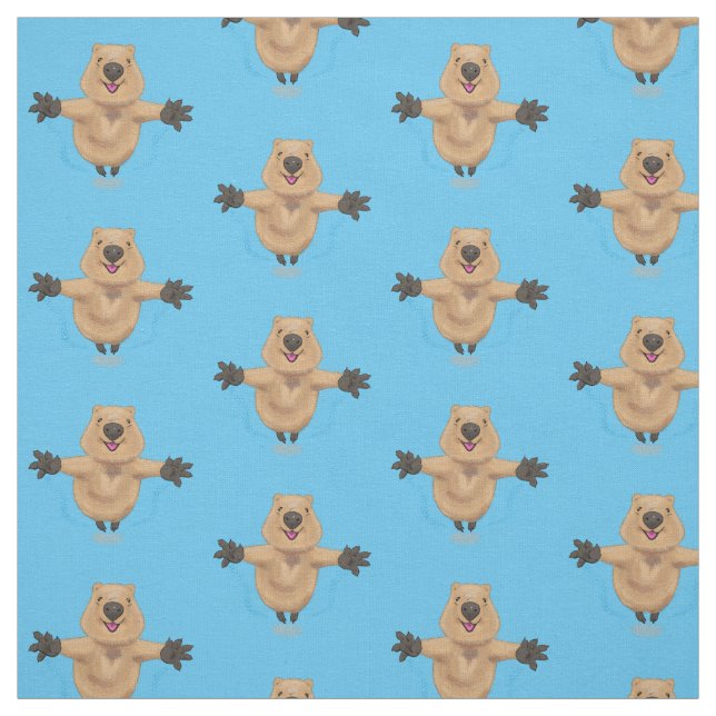 Happy jumping quokka cartoon design fabric (Swatch)
