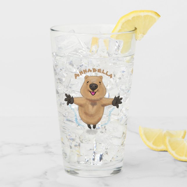Happy jumping quokka cartoon design glass (Back Ice)