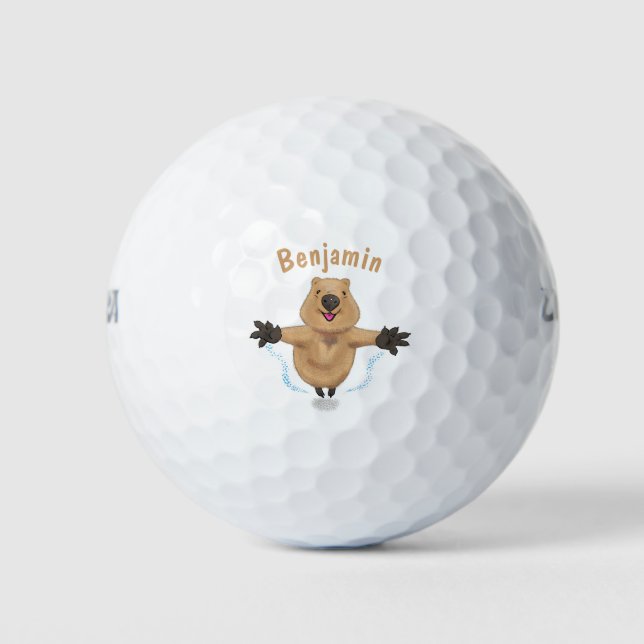 Happy jumping quokka cartoon design golf balls (Front)
