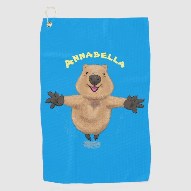 Happy jumping quokka cartoon design golf towel (Front)