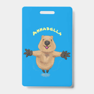 Happy jumping quokka cartoon design ID badge