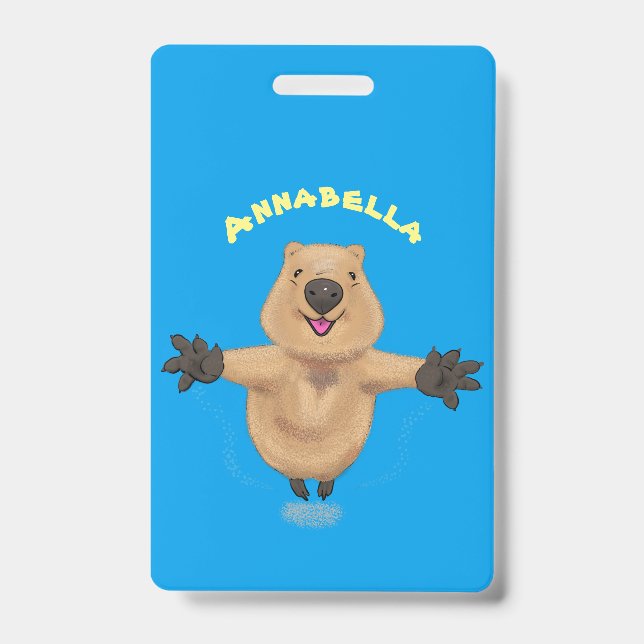 Happy jumping quokka cartoon design ID badge (Front)