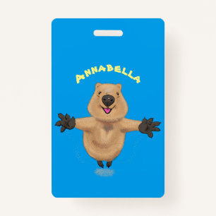 Happy jumping quokka cartoon design ID badge
