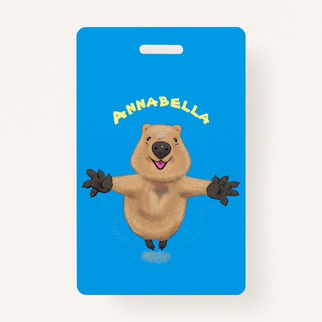 Happy jumping quokka cartoon design ID badge (Front)