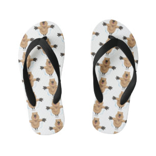 Happy jumping quokka cartoon design kid's flip flops