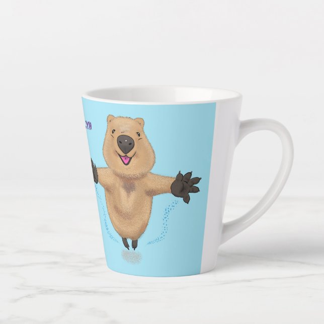Happy jumping quokka cartoon design latte mug (Right)
