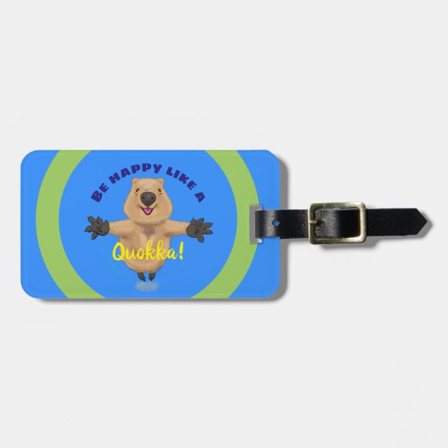 Happy jumping quokka cartoon design luggage tag (Front Horizontal)