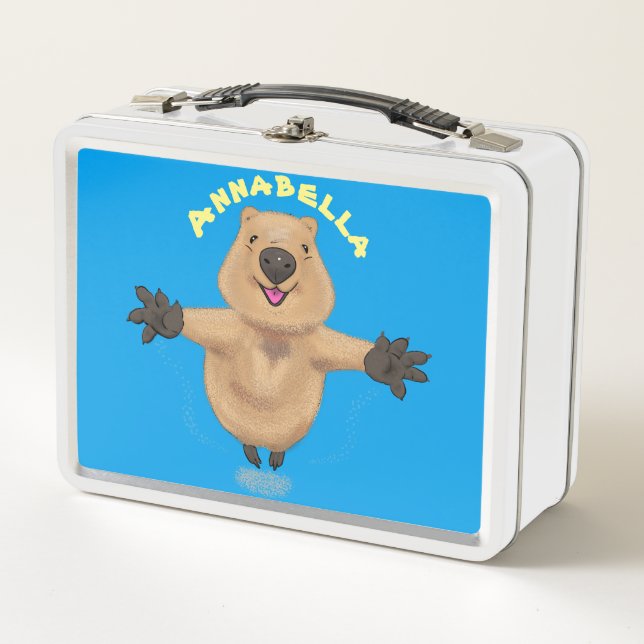 Happy jumping quokka cartoon design metal lunch box (Front)
