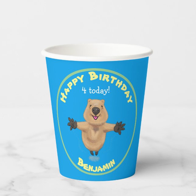 Happy jumping quokka cartoon design paper cups (Front)