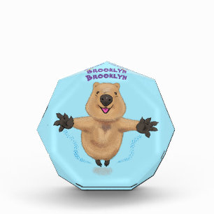 Happy jumping quokka cartoon design photo block