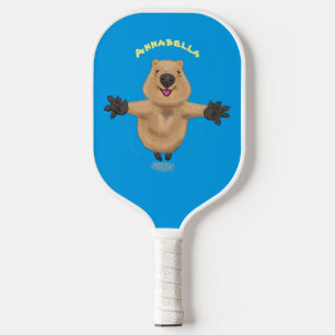 Happy jumping quokka cartoon design  pickleball paddle