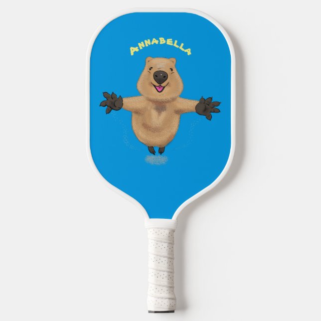 Happy jumping quokka cartoon design  pickleball paddle (Front)