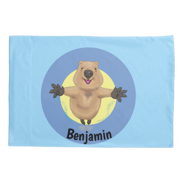 Happy jumping quokka cartoon design pillowcase (Back)