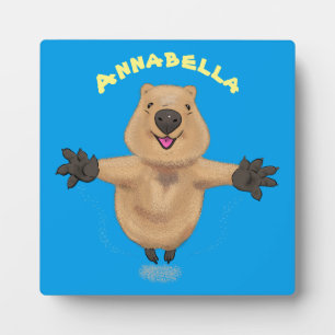 Happy jumping quokka cartoon design plaque