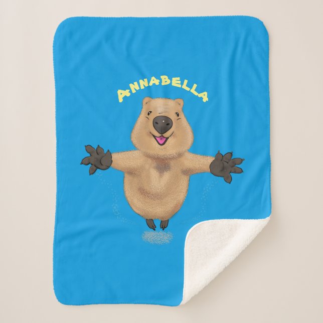 Happy jumping quokka cartoon design sherpa blanket (Front)