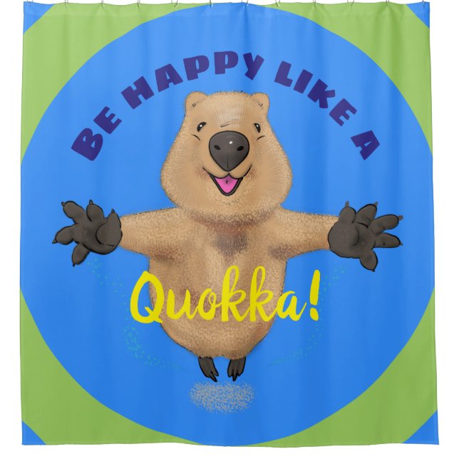 Happy jumping quokka cartoon design shower curtain (Front)