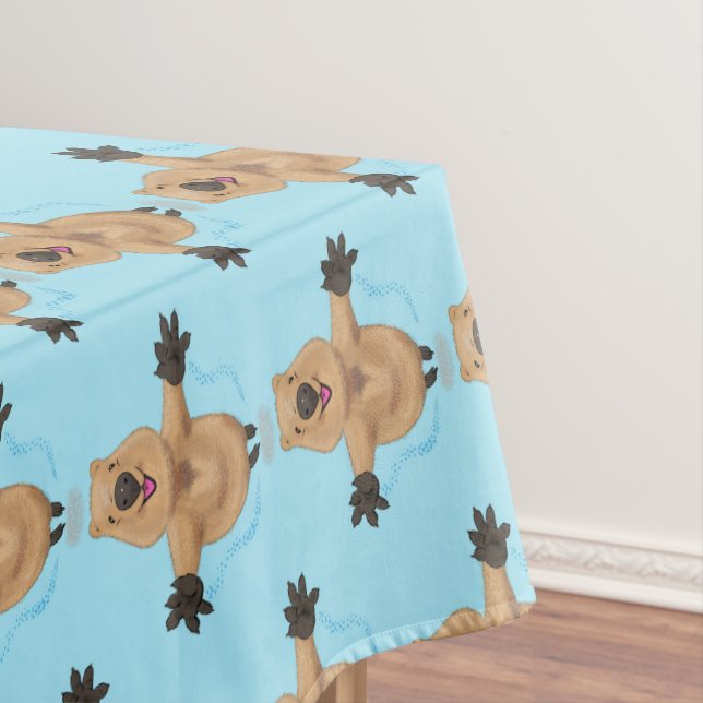 Happy jumping quokka cartoon design tablecloth (In Situ)
